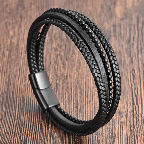 PU Leather Cord Bracelets, polished, for man, 210mm 