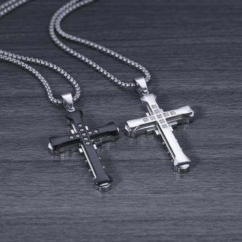 Titanium Steel Pendants, Cross, polished, DIY & with rhinestone 