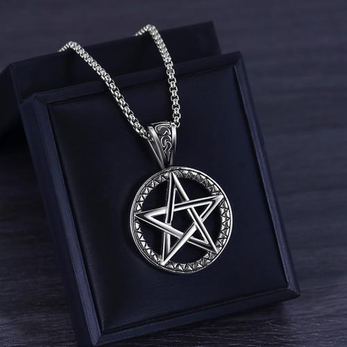 Titanium Steel Pendant, pentagram, polished, DIY & hollow 