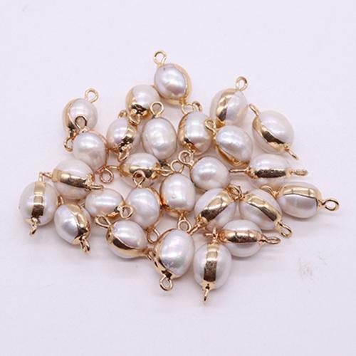 Freshwater Pearl Connector, with Brass, gold color plated, DIY & 1/1 loop, white x19mm 