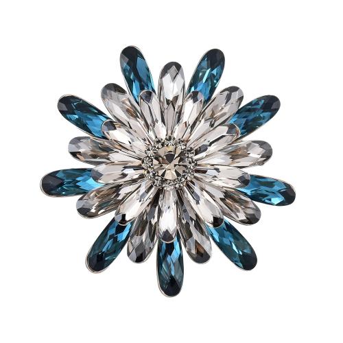 Crystal Brooch, Brass, with Austrian Crystal, plated, micro pave cubic zirconia & for woman, silver color 