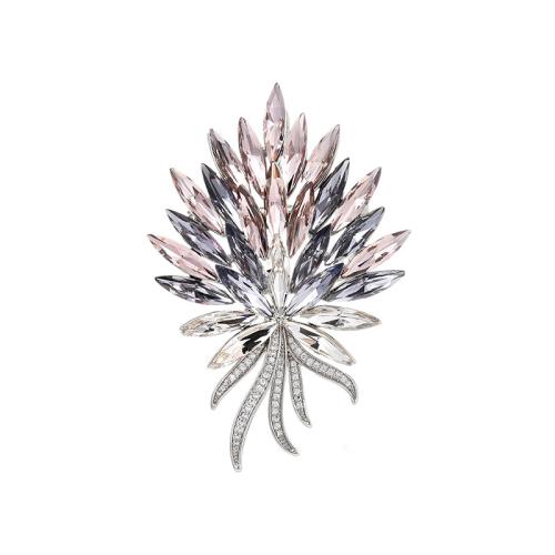 Crystal Brooch, Brass, with Austrian Crystal, plated, micro pave cubic zirconia & for woman, silver color 