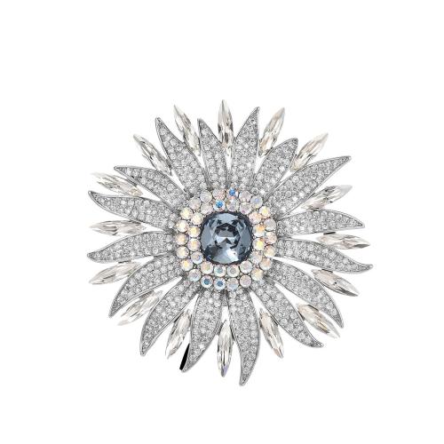 Cubic Zirconia Brooch, Brass, plated, micro pave cubic zirconia & for woman, silver color 