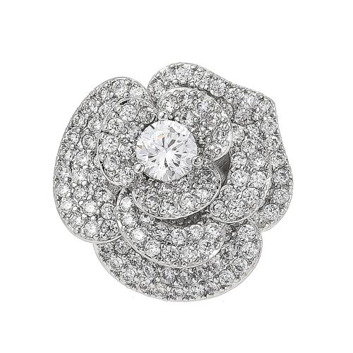 Cubic Zirconia Brooch, Brass, plated, micro pave cubic zirconia & for woman, silver color 