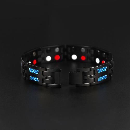 Acier titane bracelet, avec Fibre de carbone, Placage, bijoux de mode & pour homme, noire Environ 8.7 pouce, Vendu par PC