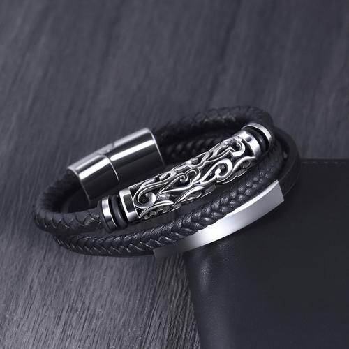 Acier titane bracelet, avec cuir PU, poli, multicouche & normes différentes pour le choix & pour homme, Vendu par PC