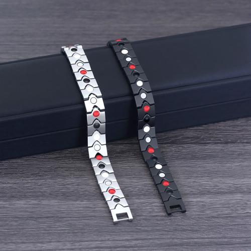 Acier titane bracelet, avec Pierre de Noir-Magnetic, coeur, poli, bijoux de mode & pour homme, plus de couleurs à choisir Environ 8.3 pouce, he/PC, Vendu par PC