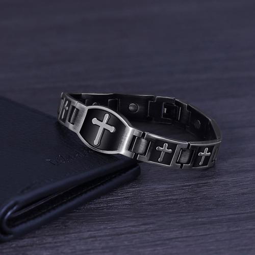 Titanium Steel Bracelet, Cross, fashion jewelry & for man Approx 8.7 Inch 