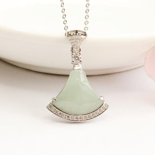 Jadeite Necklace, with 925 Sterling Silver, Skirt, for woman & with rhinestone Approx 16-20 Inch 