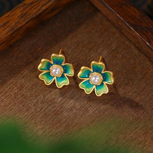 Zinc Alloy Stud Earring, with Resin & Plastic Pearl, plated & for woman & enamel, earring length 10-30mm 