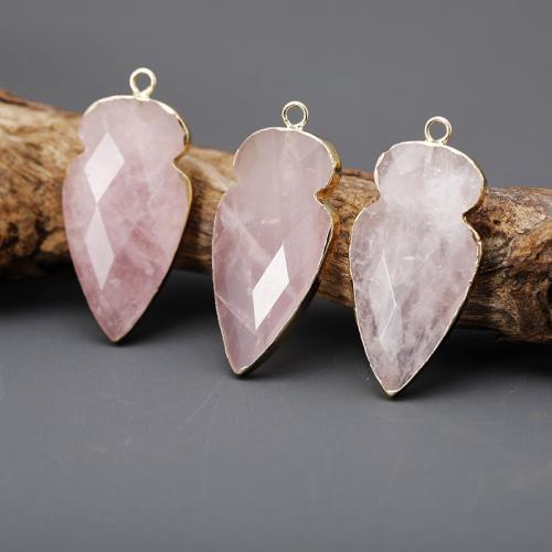 Natural Quartz Pendants, Rose Quartz, arrowhead, DIY, pink 