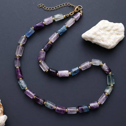 Gemstone Necklaces, Purple Fluorite, Unisex cm 