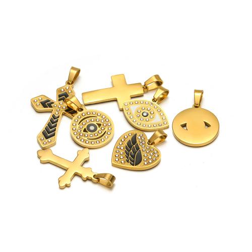 Rhinestone Stainless Steel Pendants, 304 Stainless Steel, plated, DIY & enamel & with rhinestone, golden 