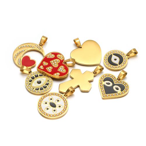 Rhinestone Stainless Steel Pendants, 304 Stainless Steel, plated, DIY & enamel & with rhinestone, golden 