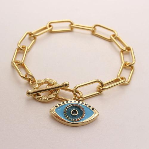 Evil Eye Jewelry Bracelet, Brass, plated, Unisex & micro pave cubic zirconia, golden 