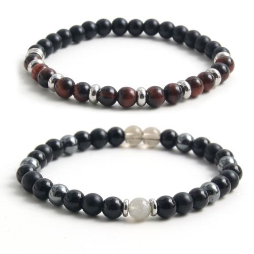 Gemstone Bracelets, Black Agate, with Natural Stone & 304 Stainless Steel, handmade, fashion jewelry & for man .1 Inch 