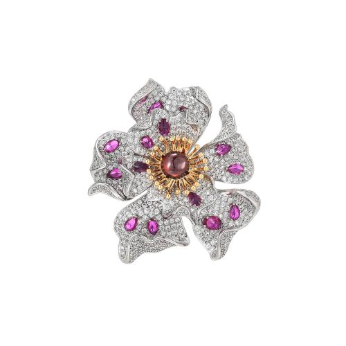 Cubic Zirconia Brooch, Brass, with Garnet, plated, micro pave cubic zirconia & for woman, silver color 