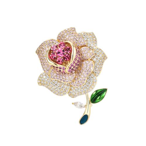 Cubic Zirconia Brooch, Brass, plated, micro pave cubic zirconia & for woman, golden 