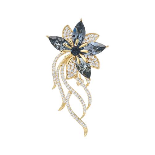 Crystal Brooch, Brass, with Austrian Crystal, plated, micro pave cubic zirconia & for woman 