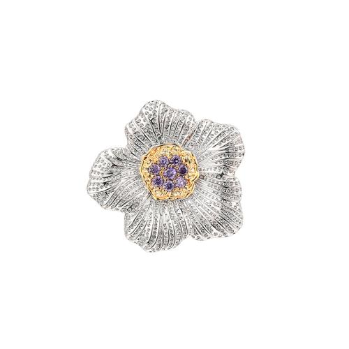 Cubic Zirconia Brooch, Brass, plated, micro pave cubic zirconia & for woman, silver color 