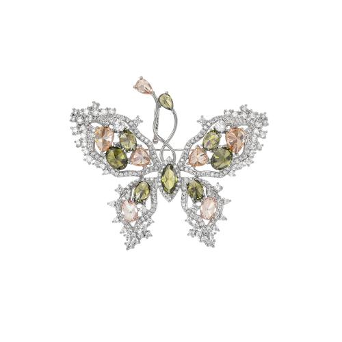 Cubic Zirconia Brooch, Brass, plated, micro pave cubic zirconia & for woman, silver color 