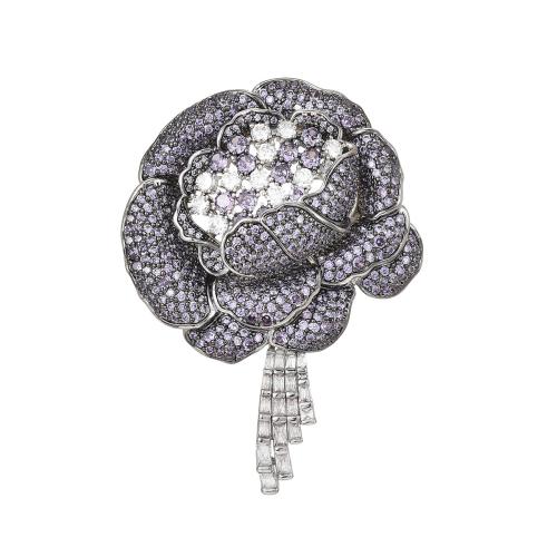 Cubic Zirconia Brooch, Brass, plated, micro pave cubic zirconia & for woman, silver color 