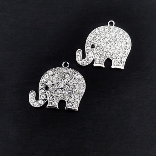 Zink Legierung Strass Anhänger, Zinklegierung, Elephant, plattiert, DIY & mit Strass, 36x42mm, 100PCs/Tasche, verkauft von Tasche