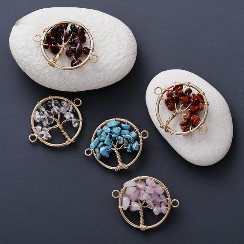 Gemstone Decoration, Brass, with Natural Stone, Round, gold color plated, DIY & 1/1 loop 