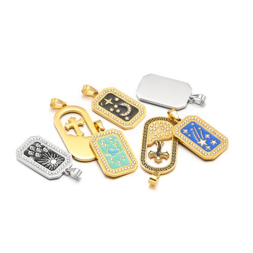 Rhinestone Stainless Steel Pendants, 304 Stainless Steel, DIY & enamel & with rhinestone, golden 