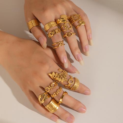 Anillos de Acero Inoxidable, acero inoxidable 304, chapado, diferentes estilos para la opción & para mujer & hueco, dorado, Vendido por UD