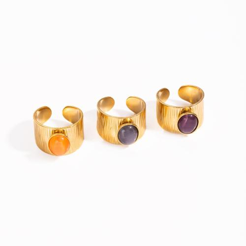 Anillos de Acero Inoxidable, acero inoxidable 304, con piedracálculo, chapado en color dorado, Joyería & para mujer, más colores para la opción, Vendido por UD