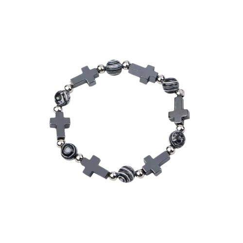 Bracelet hématite non magnétique, avec alliage de zinc, croix, fait à la main, bijoux de mode & unisexe Environ 6-8 pouce, Vendu par PC