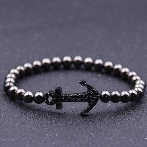 Bracelet cubique en laiton zircon pavent, avec fil élastique, ancre, Placage, unisexe & pavé de micro zircon, plus de couleurs à choisir cm, Vendu par PC