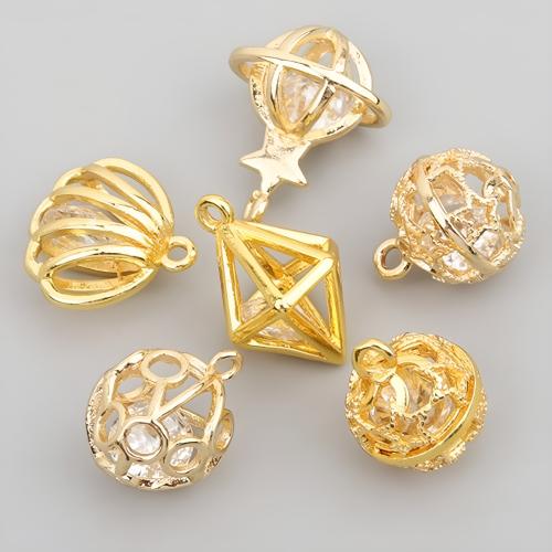 Pendentifs en laiton zircon cubique (CZ), Plaqué d'or 14K, DIY & styles différents pour le choix & pavé de micro zircon & creux, Vendu par PC