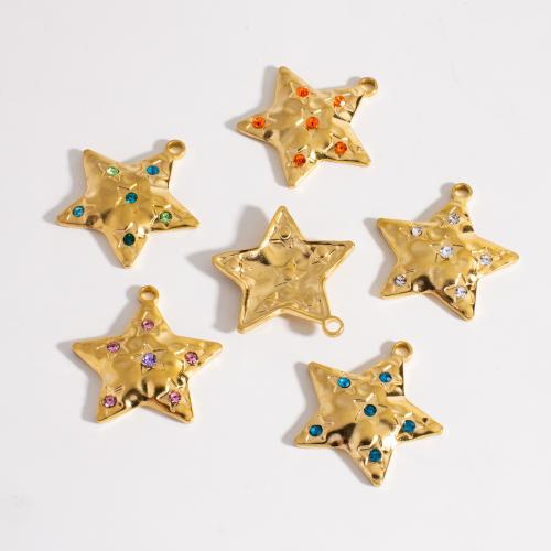 Rhinestone Stainless Steel Pendants, 304 Stainless Steel, Star, gold color plated, DIY & with rhinestone 