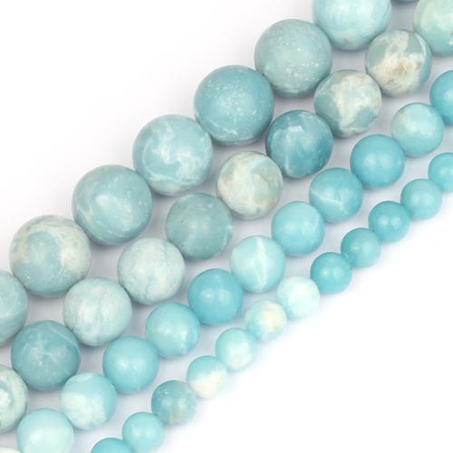 Single Gemstone Beads, Larimar, Round, DIY blue 