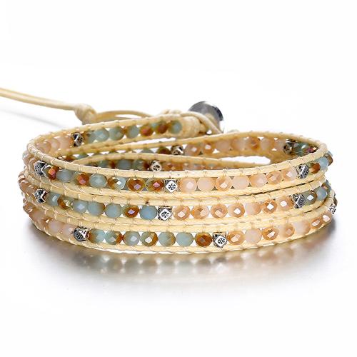 Crystal Bracelet, with Wax Cord, multilayer & for woman Approx 6-11 Inch 