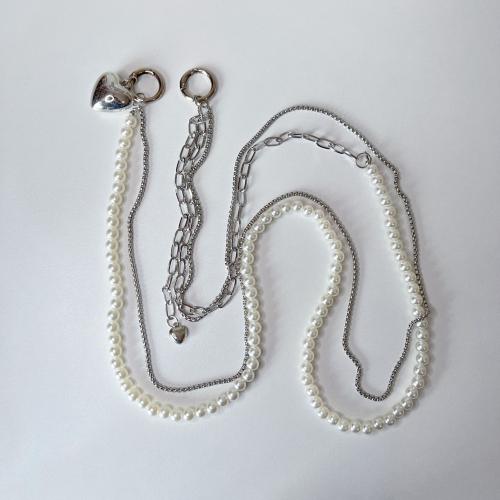 Zinc Alloy Cell Phone Chain, with Plastic Pearl, plated, Double Layer & Unisex, 115mm 