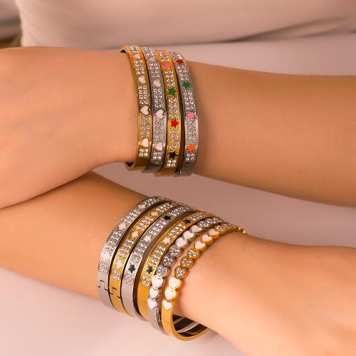 Bracelet en acier inoxydable, Acier inoxydable 304, avec coquille blanche, Placage de couleur d'or, styles différents pour le choix & pour femme & émail & avec strass, plus de couleurs à choisir, Vendu par PC