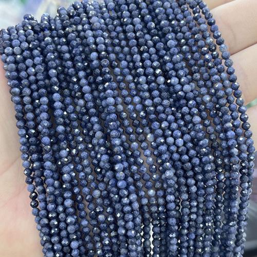 Single Gemstone Beads, Sapphire​, Round, DIY blue Approx 38 cm 