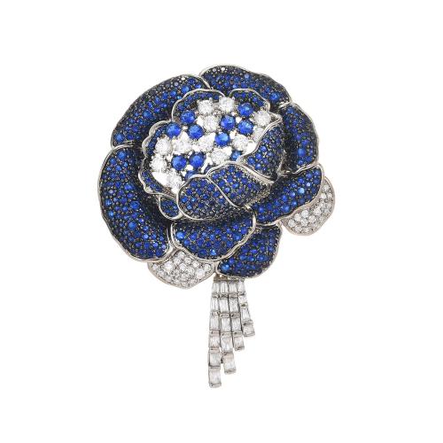 Cubic Zirconia Brooch, Brass, plated, micro pave cubic zirconia & for woman, silver color 