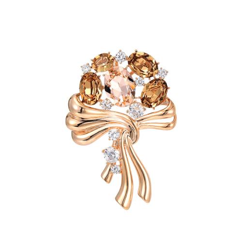 Crystal Brooch, Brass, with Austrian Crystal, plated, micro pave cubic zirconia & for woman, golden 