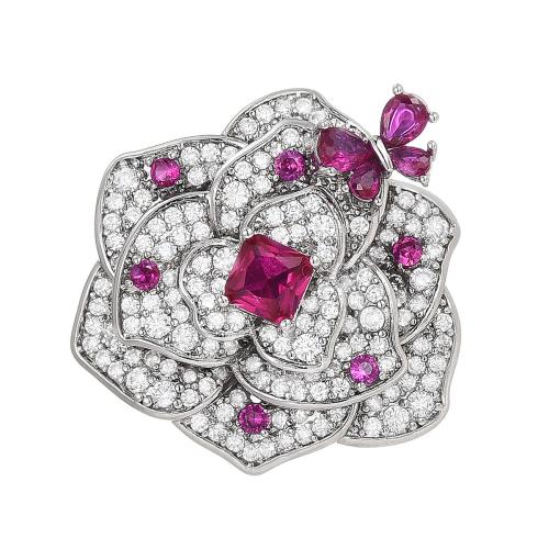 Broche de zircon cubique, laiton, Placage, pavé de micro zircon & pour femme, argent Vendu par PC