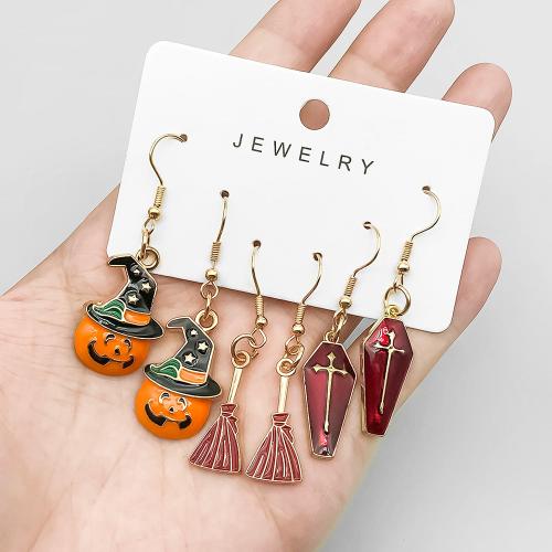 aleación de zinc Aretes, chapado, Diseño de Halloween & para mujer & esmalte, Vendido por Set