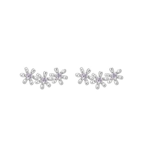 Argent sterling 925 boucle d oreille dormeuse, fleur, pour femme & avec strass, argent Vendu par paire