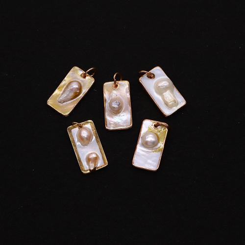 Natural Freshwater Shell Pendants, Rectangle, gold color plated, DIY [