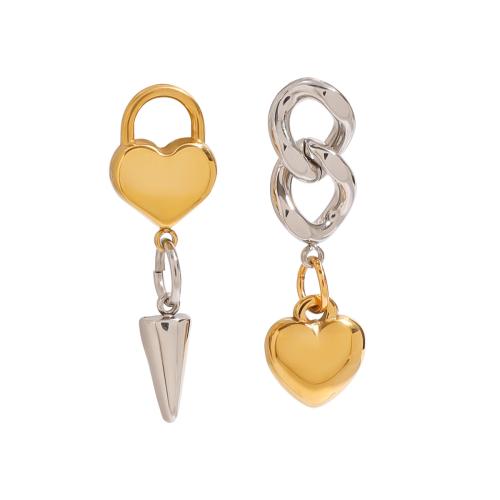 Asymmetric Earrings, 304 Stainless Steel, plated, for woman & two tone & hollow 