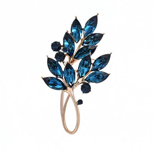 Crystal Brooch, Zinc Alloy, with Crystal, Leaf, fashion jewelry & for woman & hollow, blue 