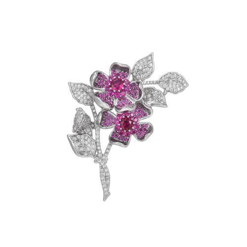 Broche de zircon cubique, laiton, Placage, pavé de micro zircon & pour femme, argent Vendu par PC