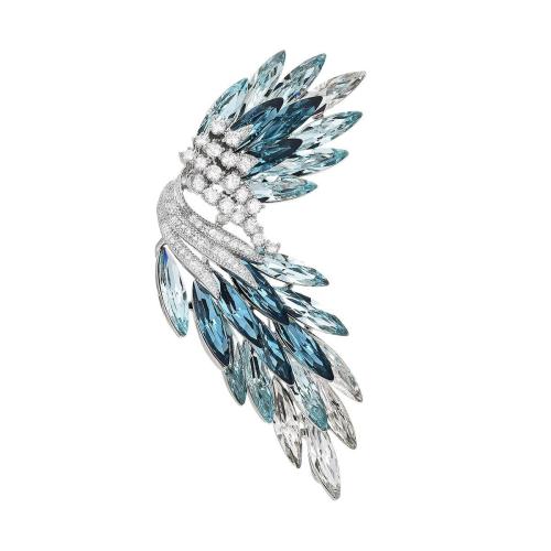 Crystal Brooch, Brass, with Austrian Crystal, micro pave cubic zirconia & for woman, silver color 